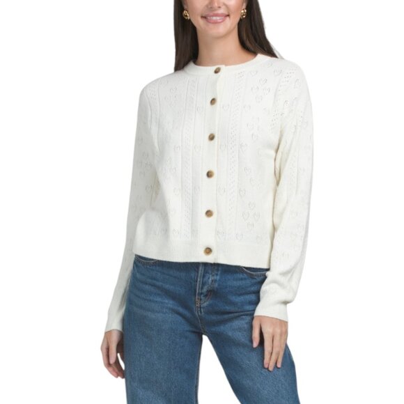 Lucky Brand Women's Pointelle Cardigan Top White Size X-Large